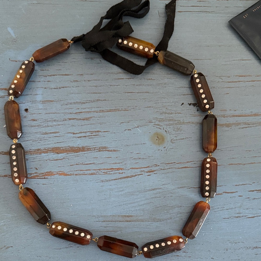 J Crew lucite tortoise shell Beaded Ribbon Necklace - Women Jewelry